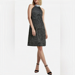 NWT H Halston Printed Knee Length Halter Dress in Zebra Black